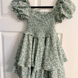 Altar'd State Sage Green Floral Smocked Tiered Romper